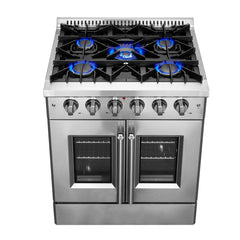 Forno Galiano 30-Inch Freestanding French Door Gas Range, 4 Burners, Convection Oven, Energy Efficient