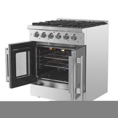 Forno Galiano 30-Inch Freestanding French Door Gas Range, 4 Burners, Convection Oven, Energy Efficient
