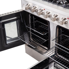 Forno Galiano 48-Inch Freestanding French Door Gas Range, 8 Burners, Griddle, Convection Oven, Energy Efficient