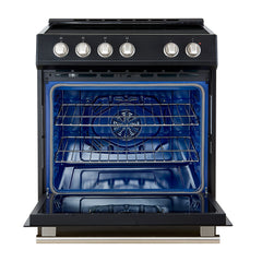 Forno Leonardo Espresso 30-Inch Slide-In Black Induction Range, Convection Oven, 5 Cooking Zones, Touch Control Panel