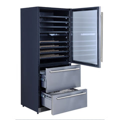 Forno Capraia 30" Three Temp Zones, Dual-Zone Wine Cooler with up to 144 Bottles and two Refrigerated Drawers