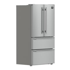 Forno Alta Moena 36" French Door Refrigerator, 19.2 Cu.Ft., Counter Depth, with Ice Maker, Stainless-Steel Interior Panel, and Silver Trim Shelves and Door Bins