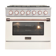 Kucht Professional 36" Dual Fuel Range – KDF362-W Customized with Gold or Rose Gold Accent Knobs (White Body)