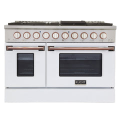 Kucht Professional 48" Dual Fuel Range – KDF482-W Customized with Gold or Rose Gold Accent Knobs (White Body)