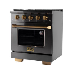 Kucht Gemstone Professional 30" Gas Range – Titanium Stainless Steel with Gold Accents