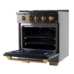 Kucht Gemstone Professional 30" Gas Range – Titanium Stainless Steel with Gold Accents