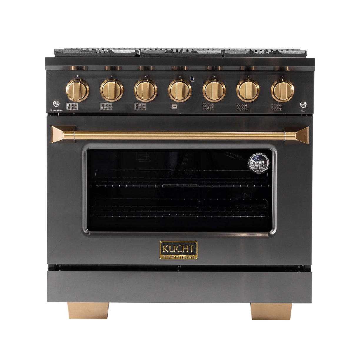 Kucht Gemstone Professional 36" Gas Range – Titanium Stainless Steel with Gold Accents