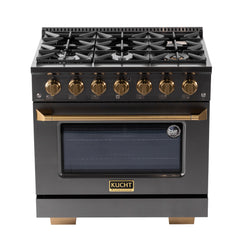 Kucht Gemstone Professional 36" Gas Range – Titanium Stainless Steel with Gold Accents