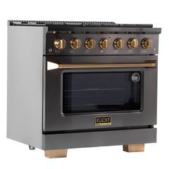 Kucht Gemstone Professional 36" Gas Range – Titanium Stainless Steel with Gold Accents