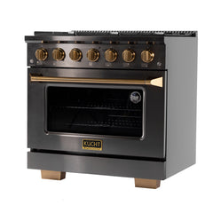 Kucht Gemstone Professional 36" Gas Range – Titanium Stainless Steel with Gold Accents