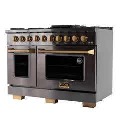 Kucht Gemstone Professional 48" Gas Range – Titanium Stainless Steel with Gold Accents