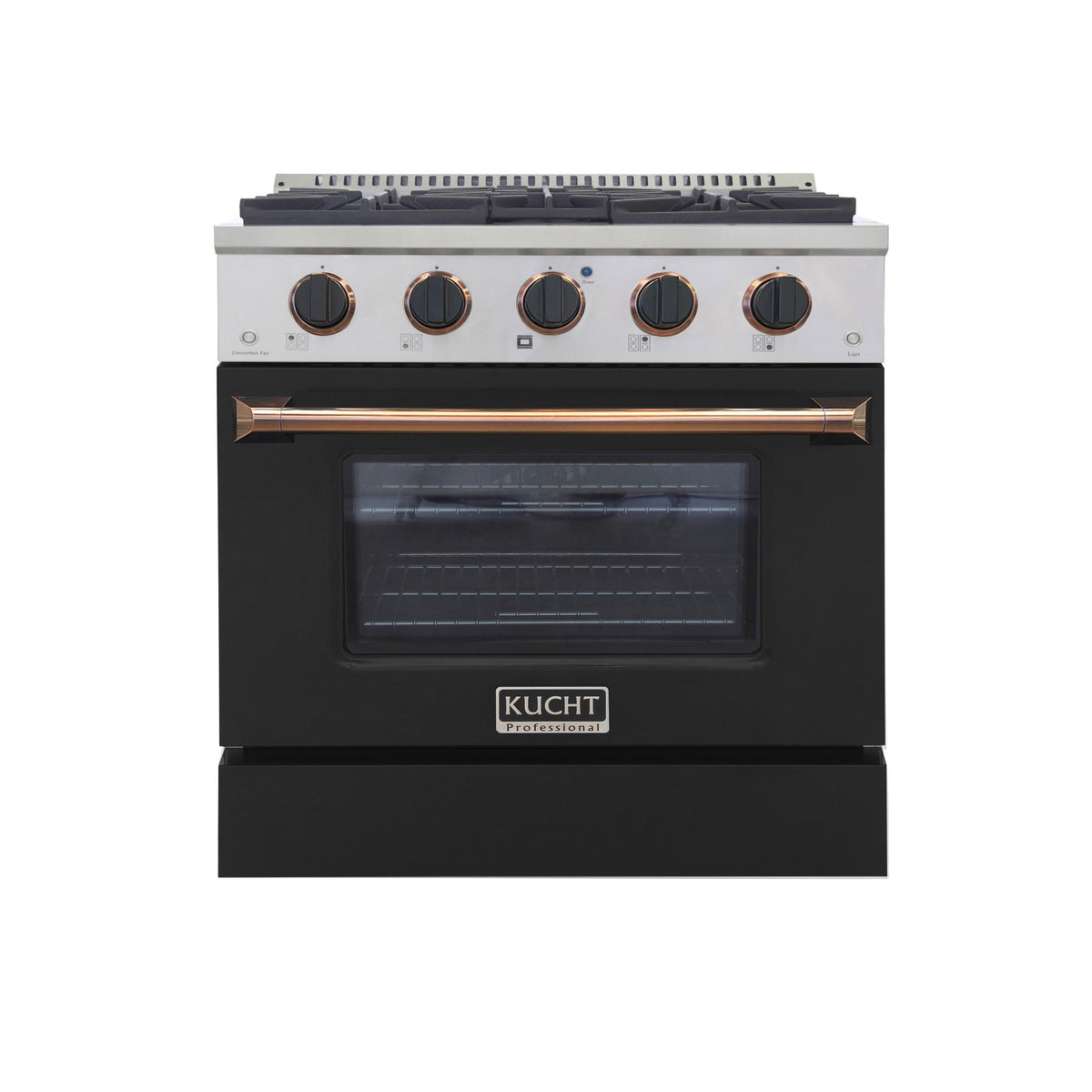 Kucht Professional 30" Dual Fuel Range – KDF302-K Customized with Gold or Rose Gold Accent Knobs (Black Body)