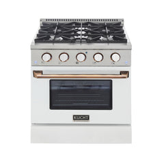 Title Kucht Professional 30" Dual Fuel Range – KDF302-W Customized with Gold or Rose Gold Accent Knobs (White Body)