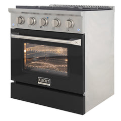 Kucht Professional 30" 4.2 cu ft. Natural Gas Range in Black with Silver Accents, KNG301-K