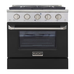 Kucht Professional 30" 4.2 cu ft. Natural Gas Range in Black with Silver Accents, KNG301-K