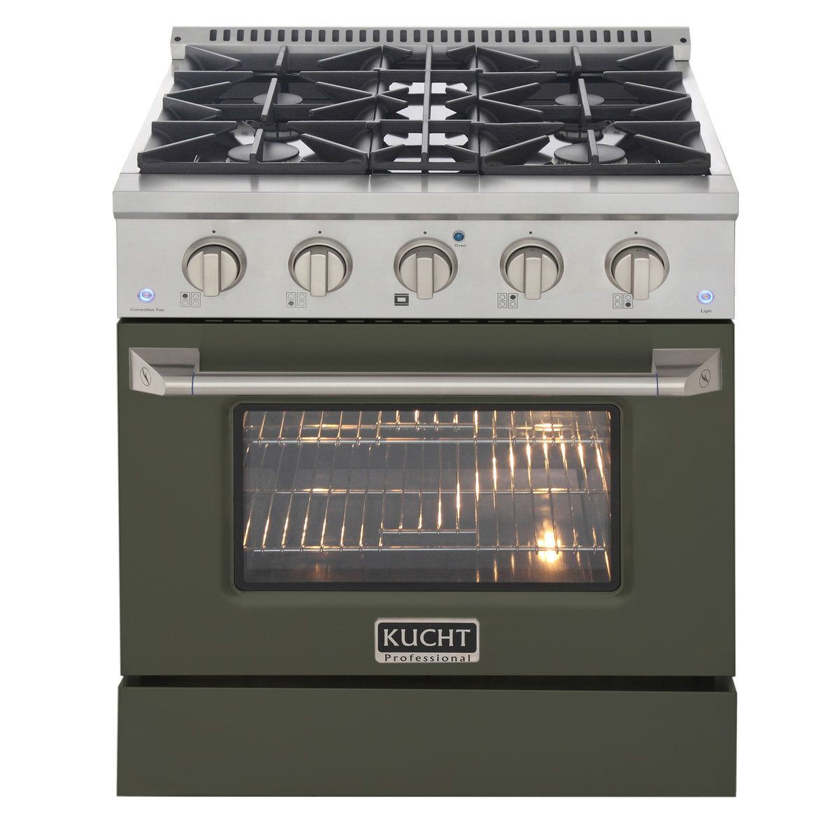 Kucht Professional 30" 4.2 cu ft. Natural Gas Range in Olive Green with Silver Accents, KNG301-OG