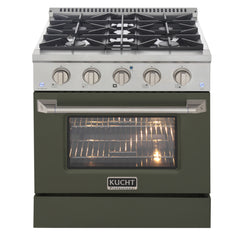 Kucht Professional 30" 4.2 cu ft. Natural Gas Range in Olive Green with Silver Accents, KNG301-OG