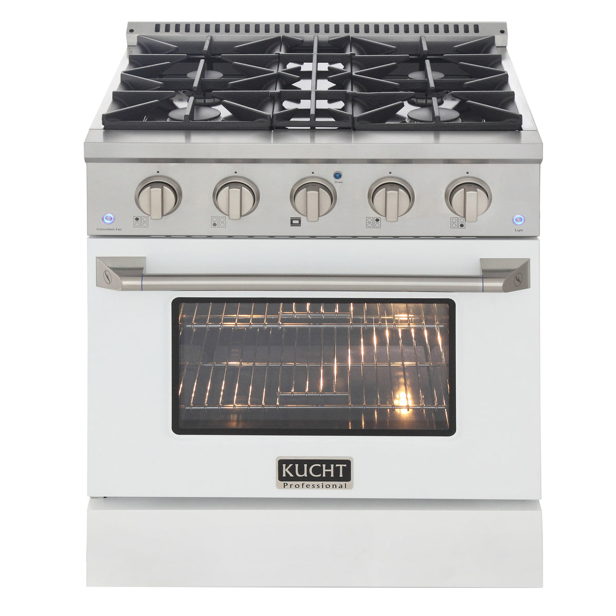 Kucht Professional 30" 4.2 cu ft. Natural Gas Range in White with Silver Accents, KNG301-W