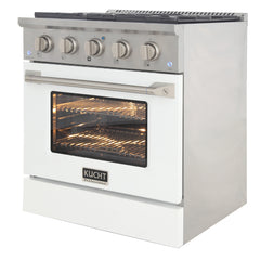 Kucht Professional 30" 4.2 cu ft. Natural Gas Range in White with Silver Accents, KNG301-W