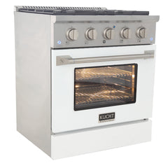 Kucht Professional 30" 4.2 cu ft. Natural Gas Range in White with Silver Accents, KNG301-W