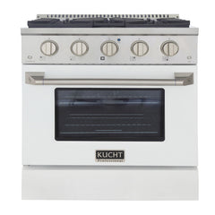 Kucht Professional 30" 4.2 cu ft. Natural Gas Range in White with Silver Accents, KNG301-W