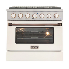 Kucht Professional 36" Gas Range – White (LP) with Premium Metallic Accents