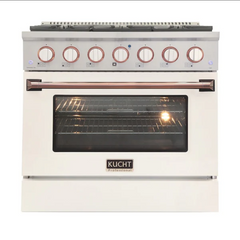 Kucht Professional 36" Gas Range – White (LP) with Premium Metallic Accents