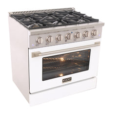 Kucht Professional 36" Gas Range – White with Premium Metallic Accents