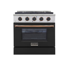 Kucht Professional 30" Gas Range – Black (Gold or Rose Gold Accents)