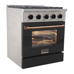 Kucht Professional 30" Gas Range – Black (Gold or Rose Gold Accents)