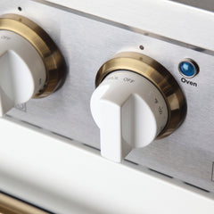 Kucht Professional 48" Dual Fuel Range – KDF482-W Customized with Gold or Rose Gold Accent Knobs (White Body)