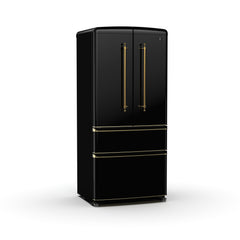 Forno Luigi 18 cu.ft. French Door Refrigerator Black, Antique Brass Handles