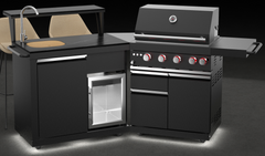 Forno All'Aperto 62,600 BTU BBQ with 3 Stainless-Steel Burners & Infrared Burners & Sink Module with Black Sintered Stone Countertops, Bar & Beverage Center