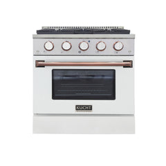 Title Kucht Professional 30" Dual Fuel Range – KDF302-W Customized with Gold or Rose Gold Accent Knobs (White Body)