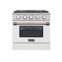 Kucht Professional 30" Gas Range – White (Gold or Rose Gold Accents)
