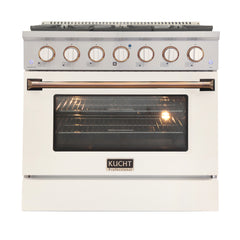 Kucht Professional 36" Dual Fuel Range – KDF362-W Customized with Gold or Rose Gold Accent Knobs (White Body)